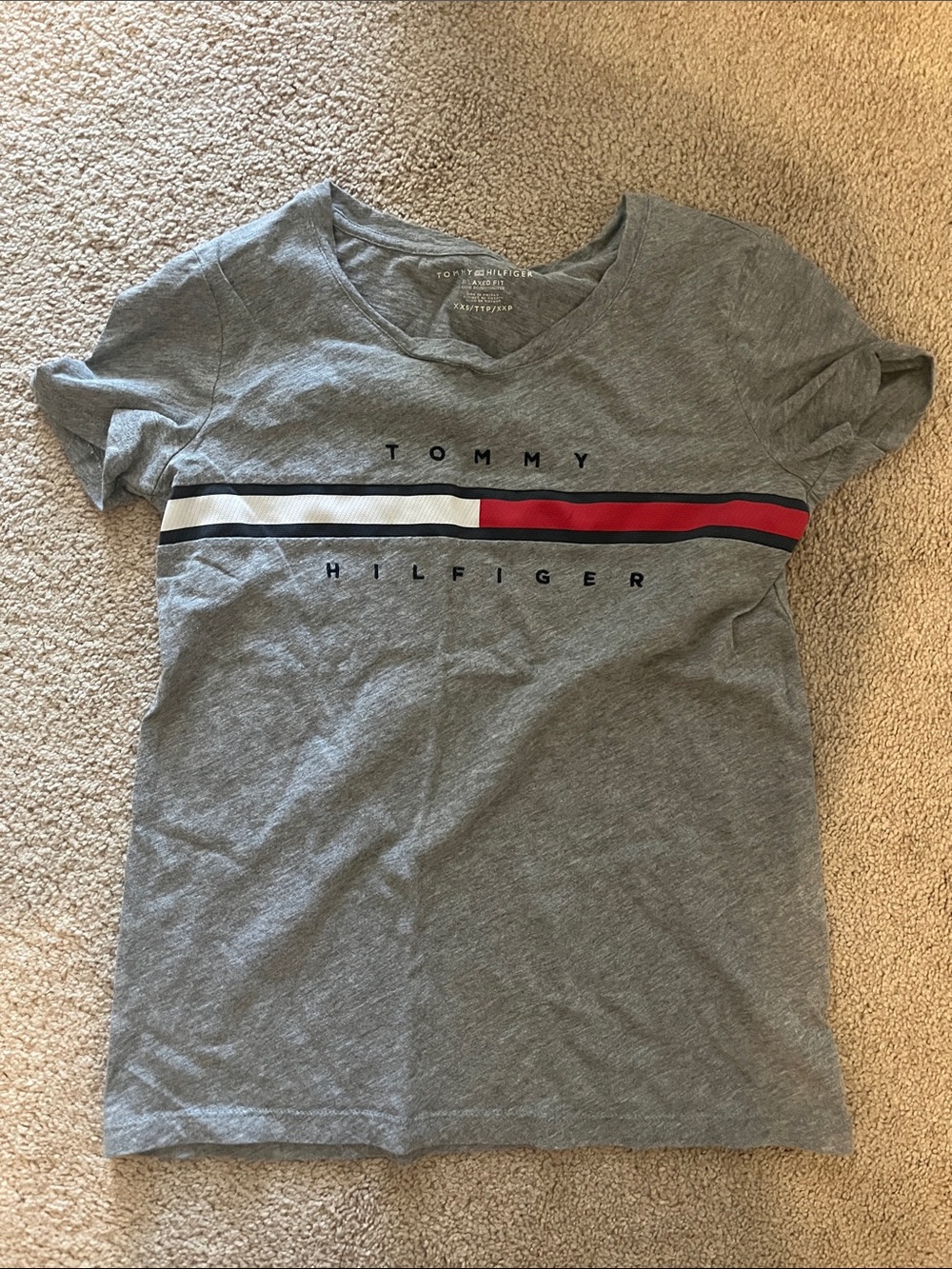 Tommy Hilfiger Gray Tee with Red, White & Navy Stripe